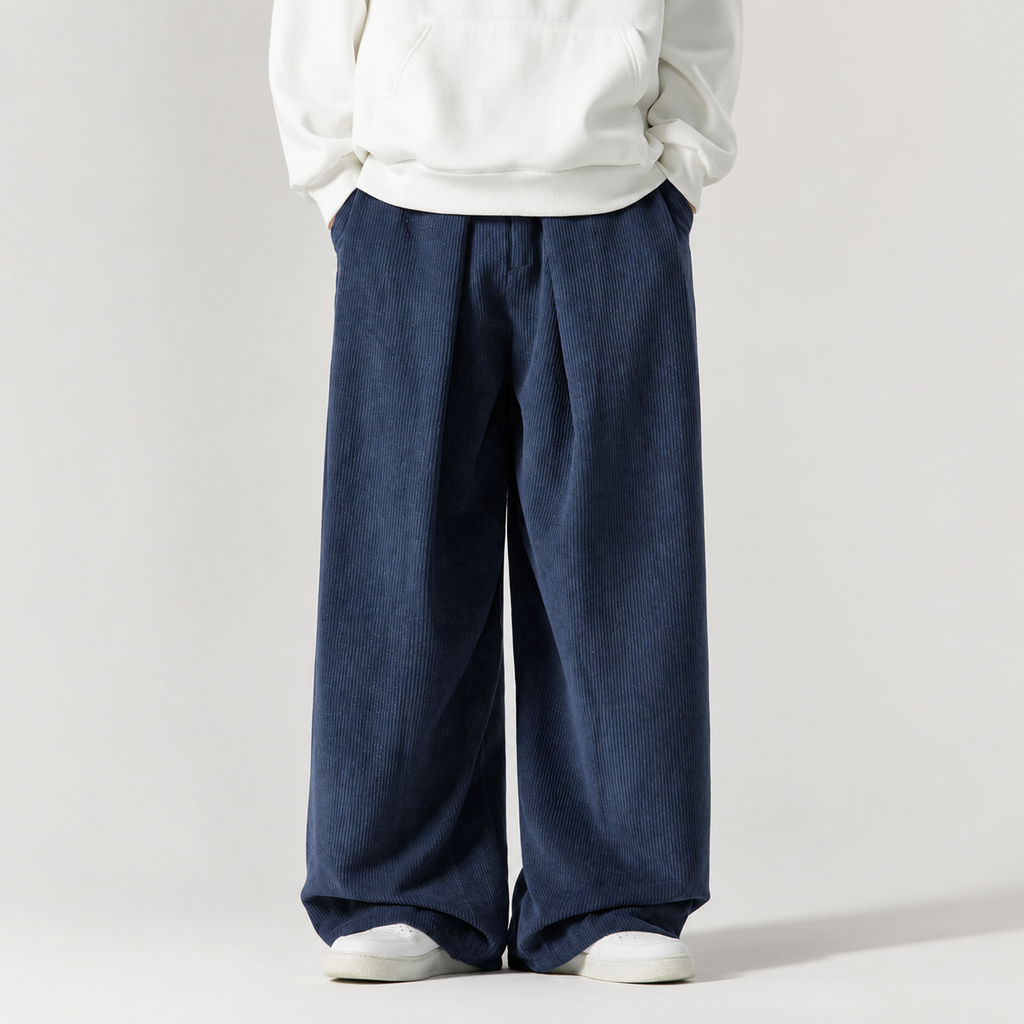 Caleb Men's Corduroy Pants – Relaxed Wide Leg Drawstring Casual Trousers