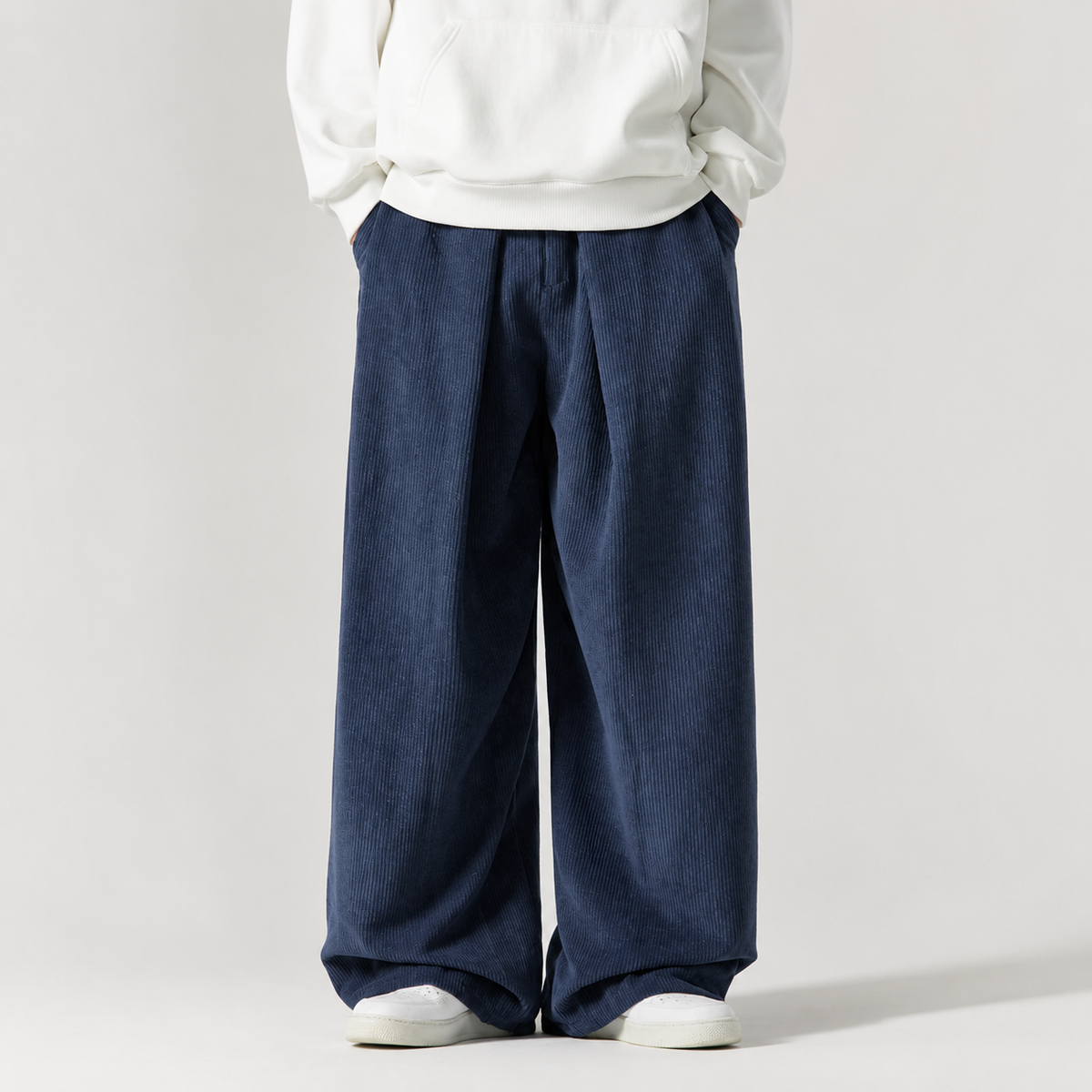 Caleb Men's Corduroy Pants – Relaxed Wide Leg Drawstring Casual Trousers