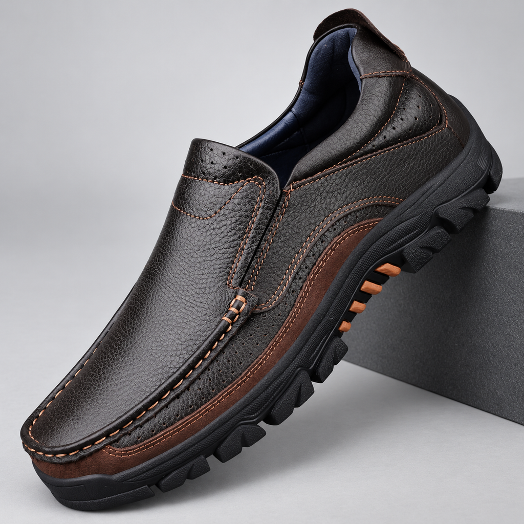 Caleb Men’s Leather-Look Slip-On Moc-Toe Casual Loafers