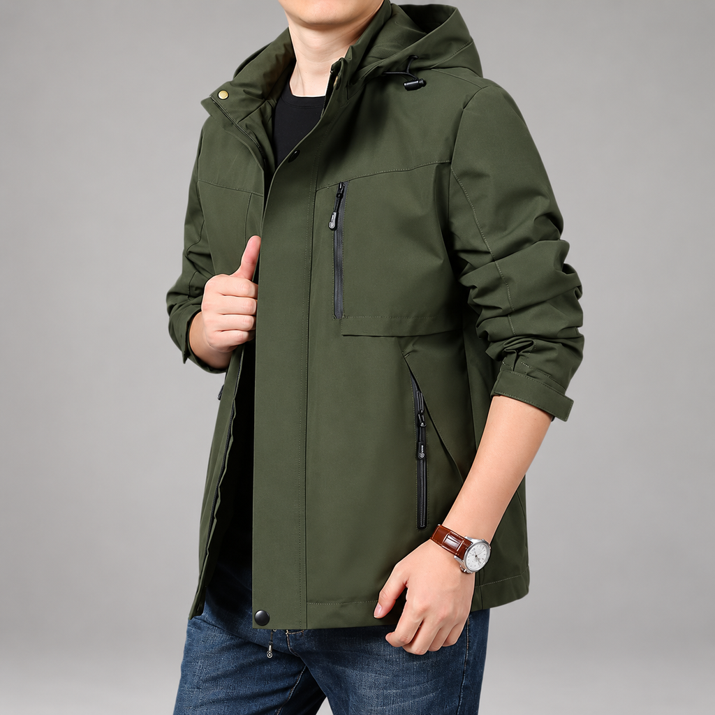 Callum Men’s Hooded Utility Jacket with Multiple Zipper Pockets
