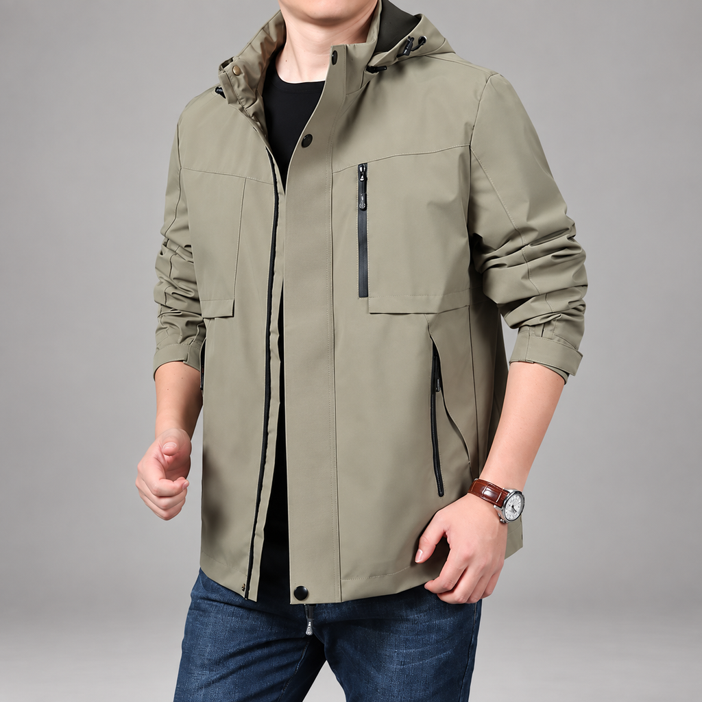 Callum Men’s Hooded Utility Jacket with Multiple Zipper Pockets