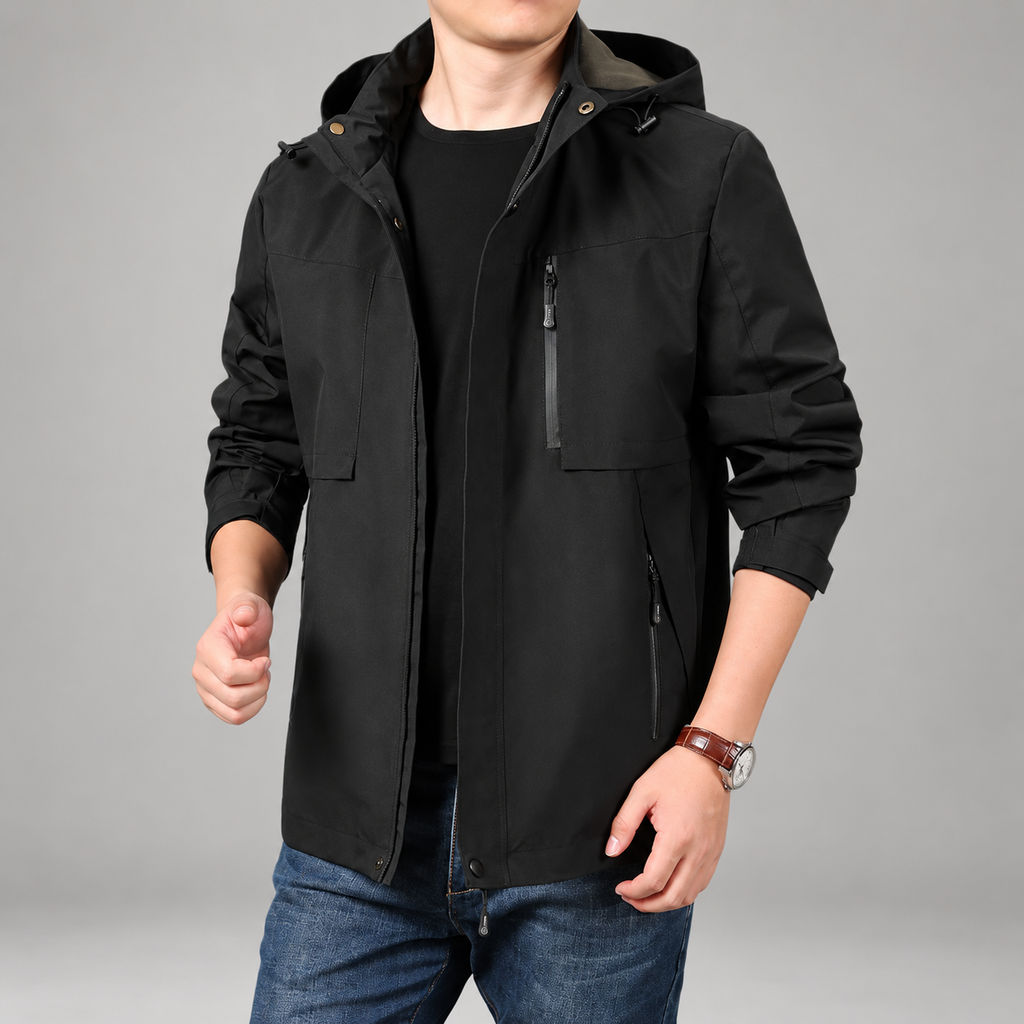 Callum Men’s Hooded Utility Jacket with Multiple Zipper Pockets
