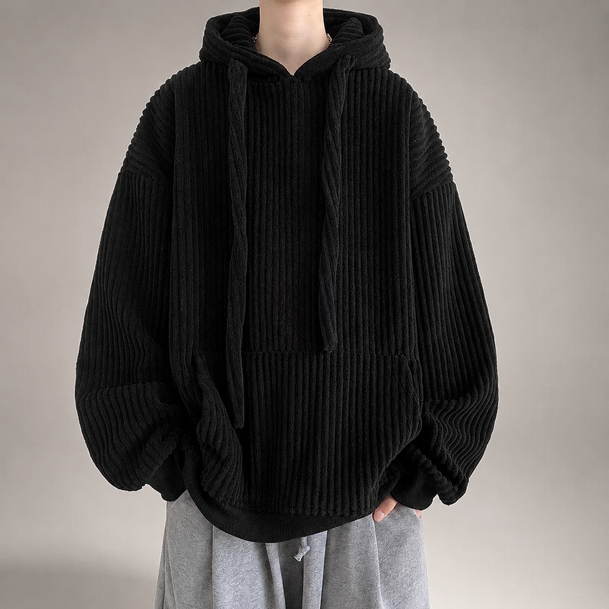 Cameron Kangaroo Oversized Ribbed Hoodie