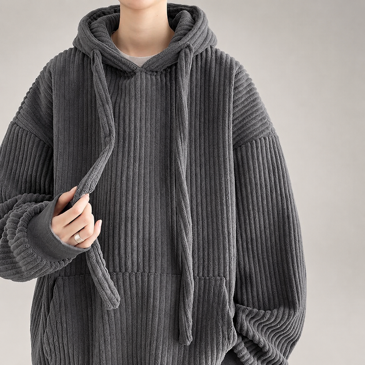 Cameron Kangaroo Oversized Ribbed Hoodie