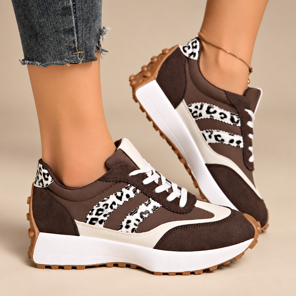 Camilla Women’s Leopard Accent Platform Lace-Up Sneakers