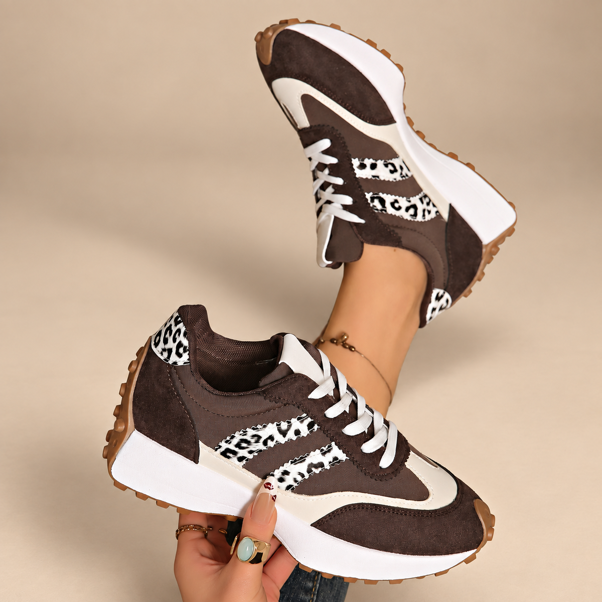 Camilla Women’s Leopard Accent Platform Lace-Up Sneakers