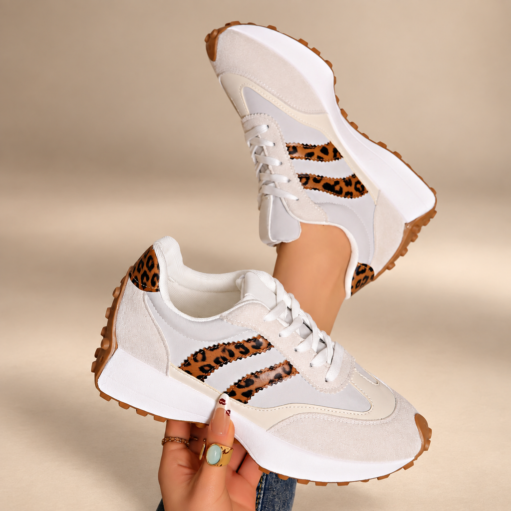 Camilla Women’s Leopard Accent Platform Lace-Up Sneakers