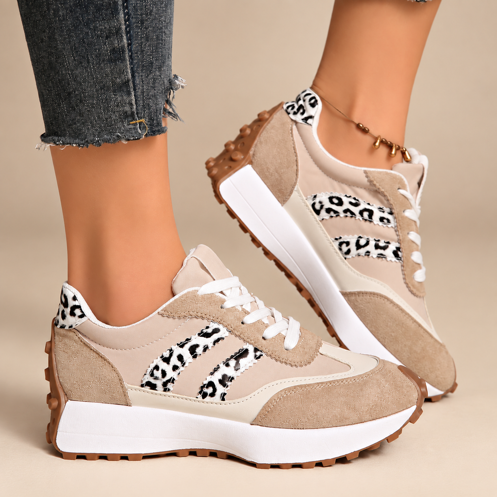Camilla Women’s Leopard Accent Platform Lace-Up Sneakers
