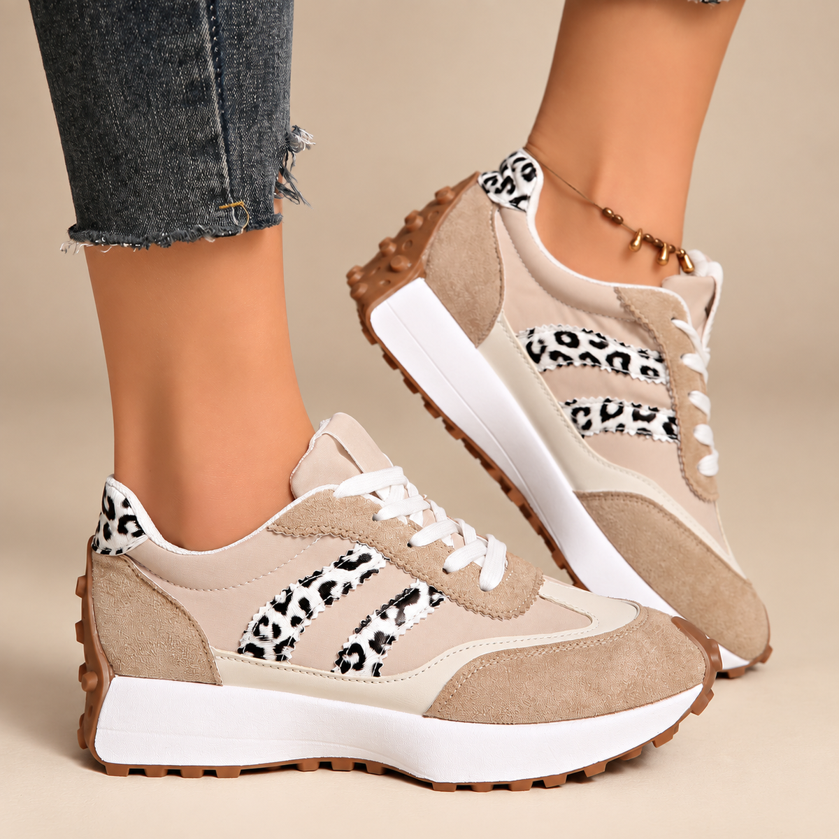 Camilla Women’s Leopard Accent Platform Lace-Up Sneakers
