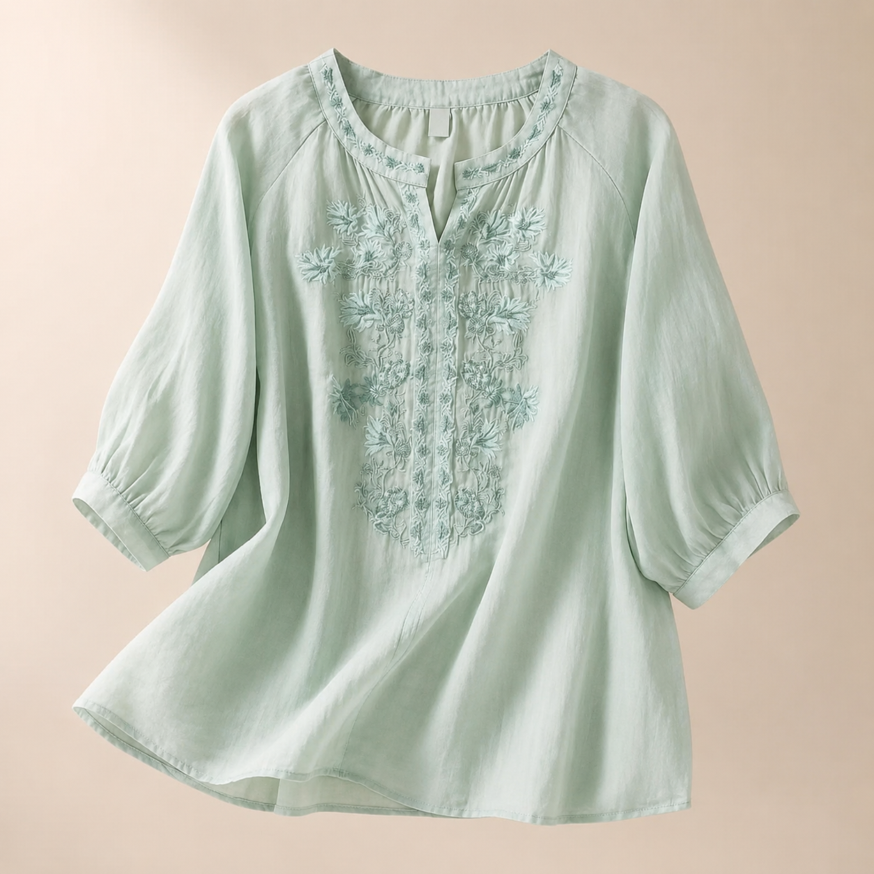 Camille Women’s Cotton Linen Embroidered Blouse – Lightweight Floral Top