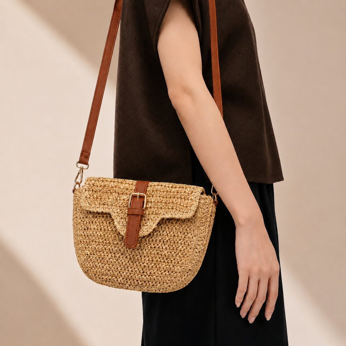 Camille Women's Woven Straw Crossbody Bag
