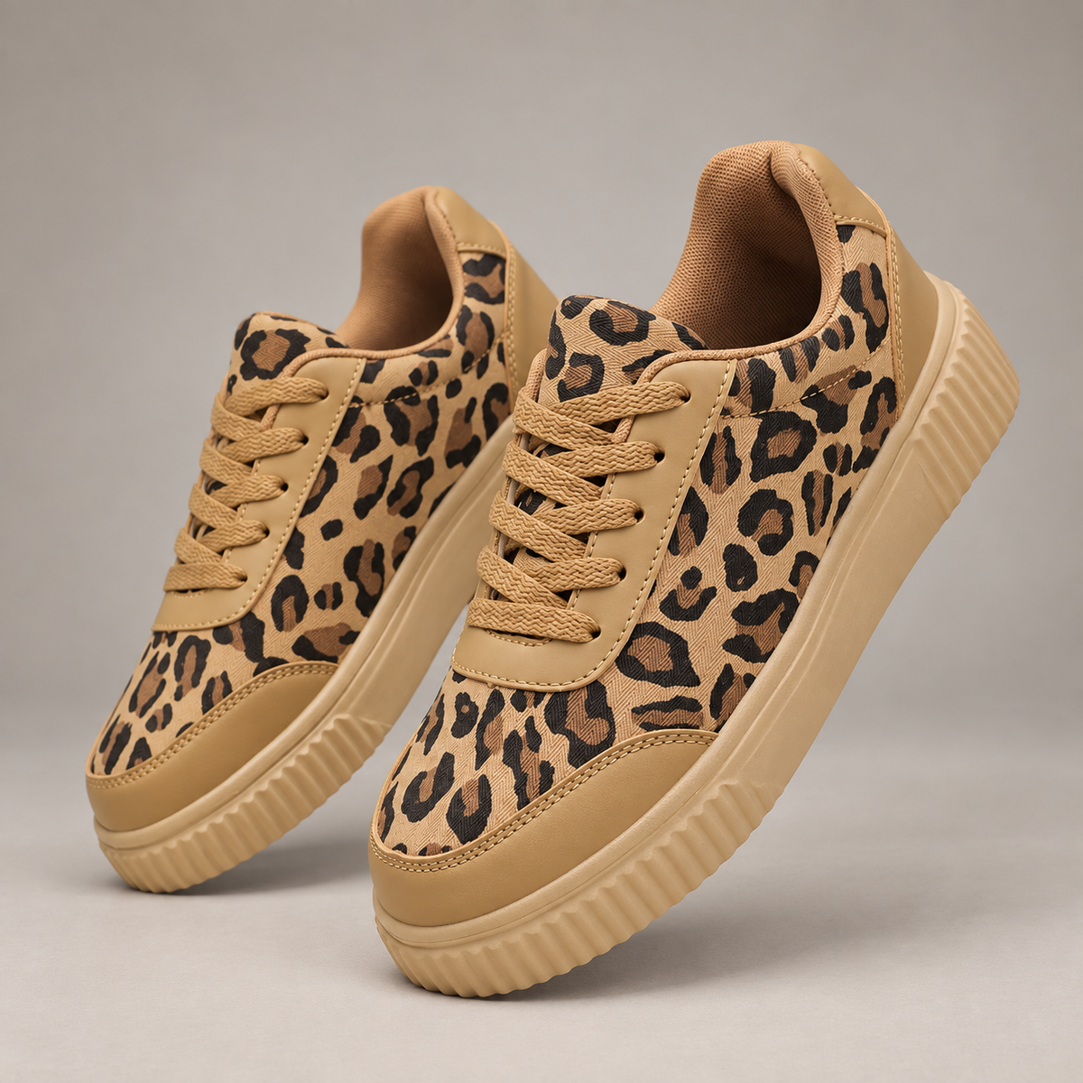 Camille Women’s Leopard-Print Platform Sneakers with Lace-Up Closure