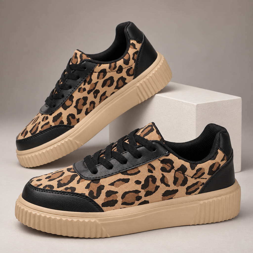 Camille Women’s Leopard-Print Platform Sneakers with Lace-Up Closure