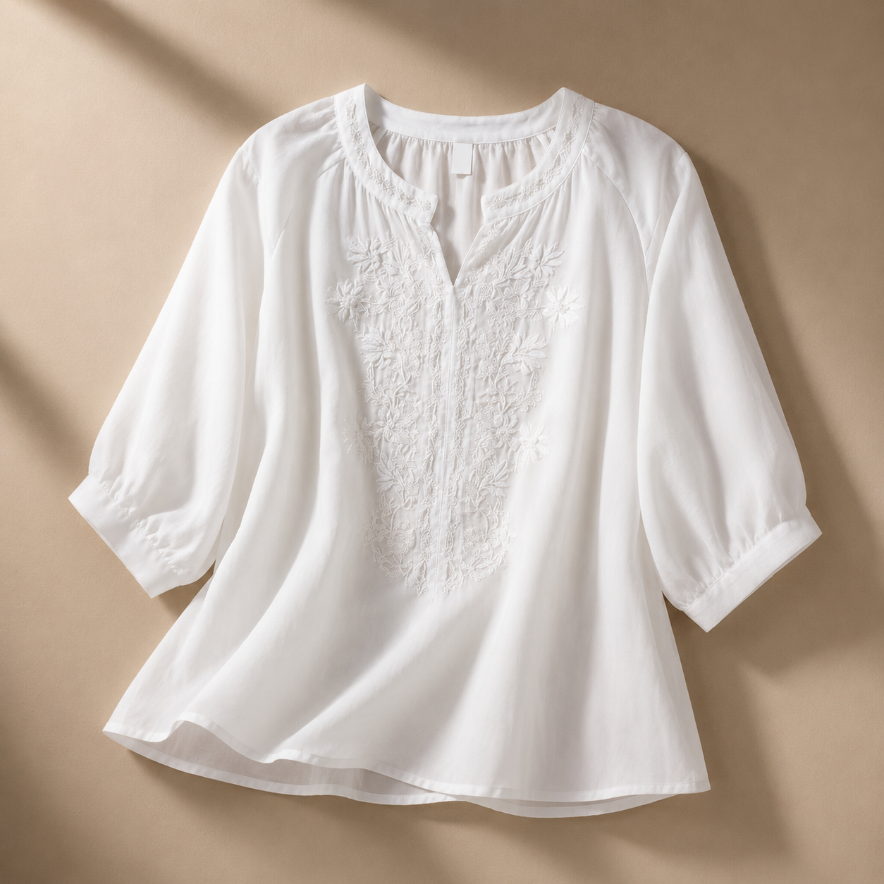 Camille Women’s Cotton Linen Embroidered Blouse – Lightweight Floral Top