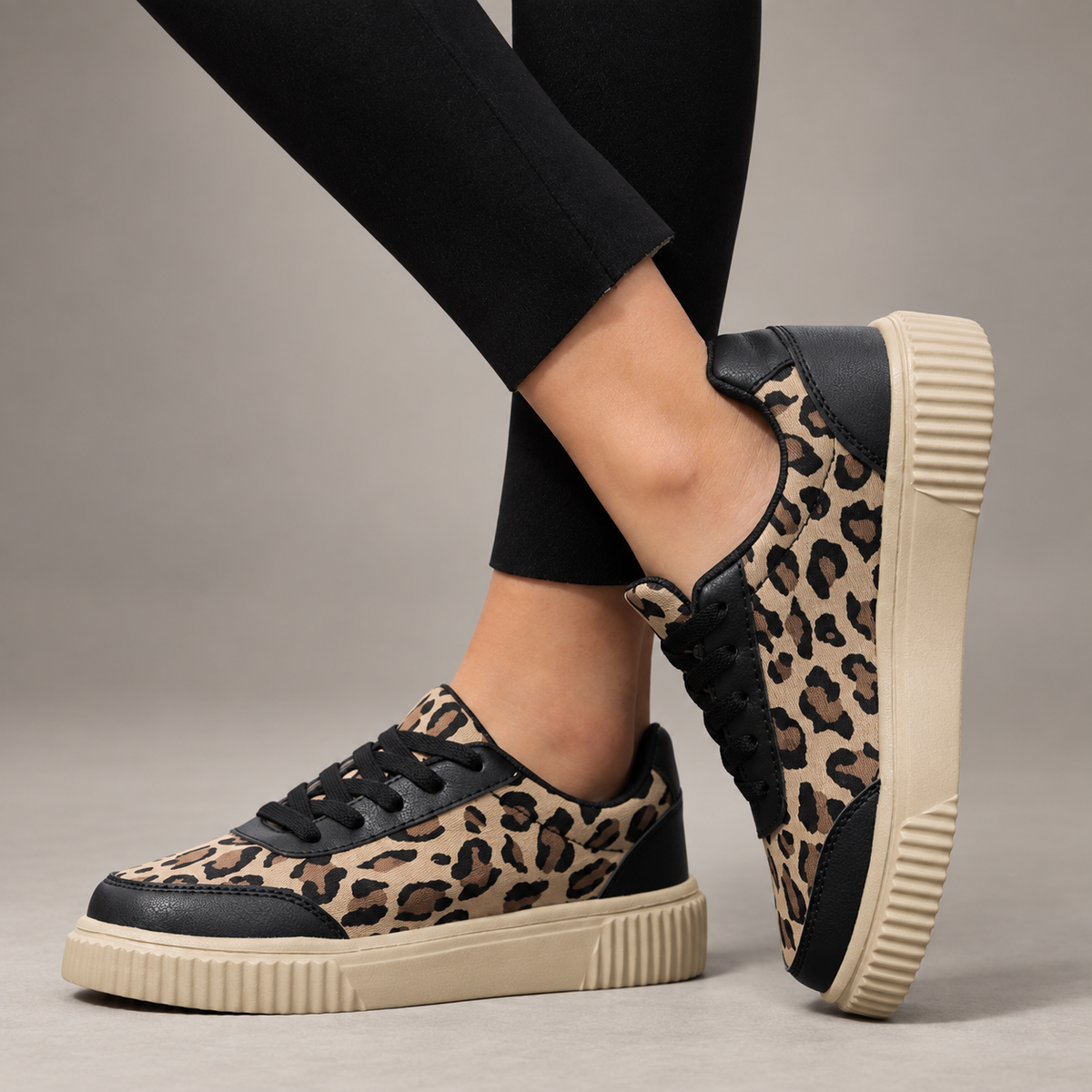 Camille Women’s Leopard-Print Platform Sneakers with Lace-Up Closure
