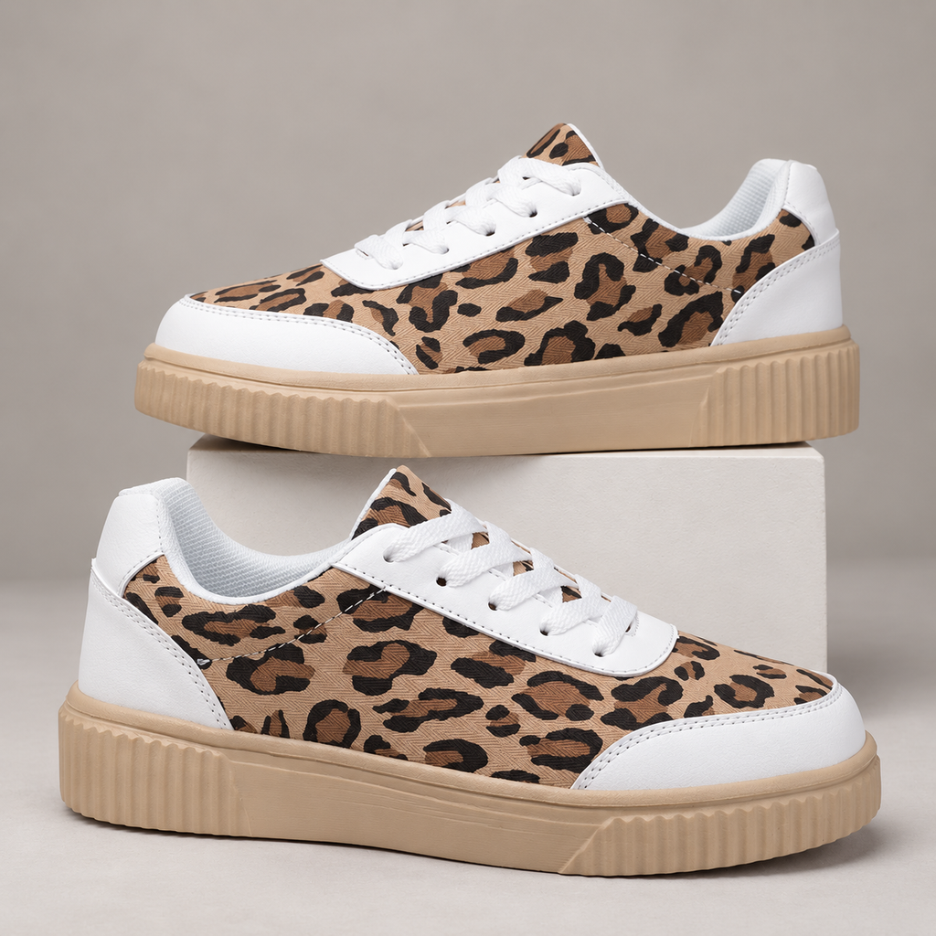 Camille Women’s Leopard-Print Platform Sneakers with Lace-Up Closure