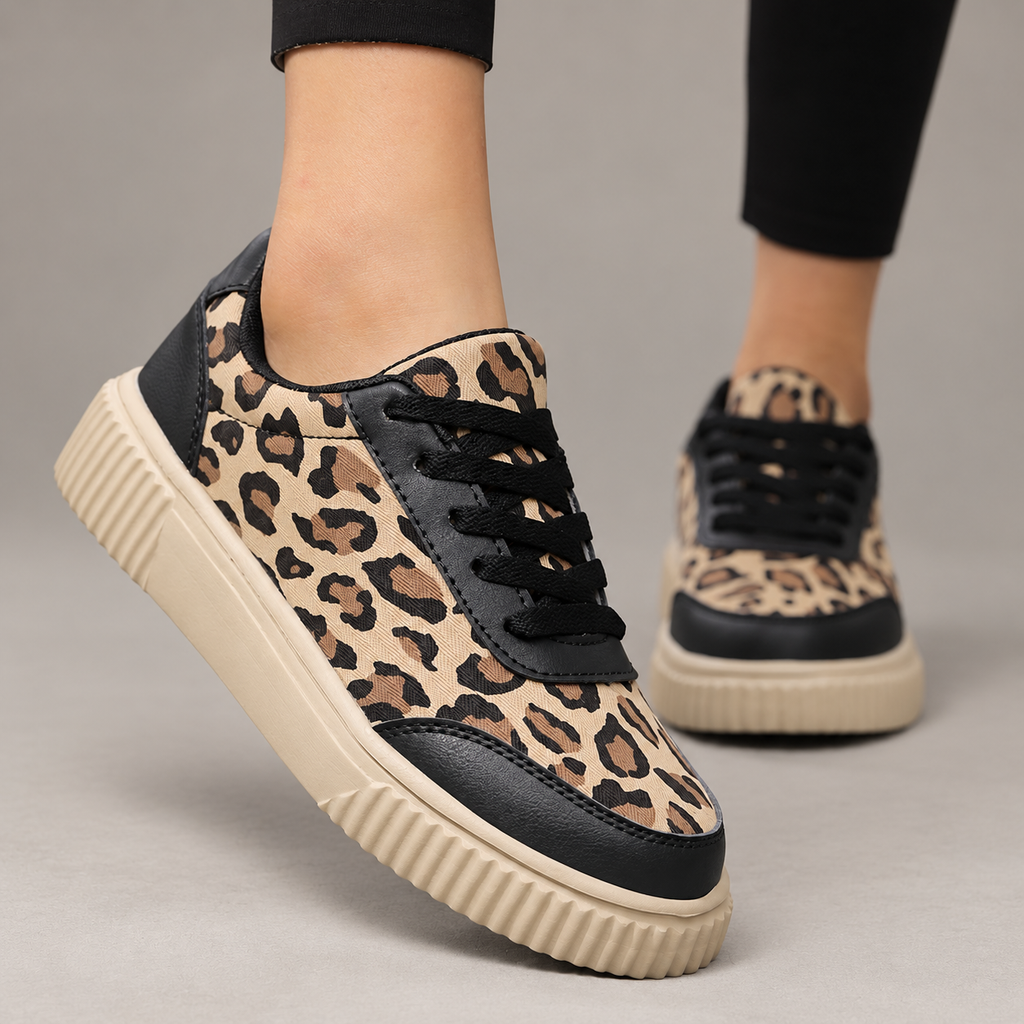 Camille Women’s Leopard-Print Platform Sneakers with Lace-Up Closure