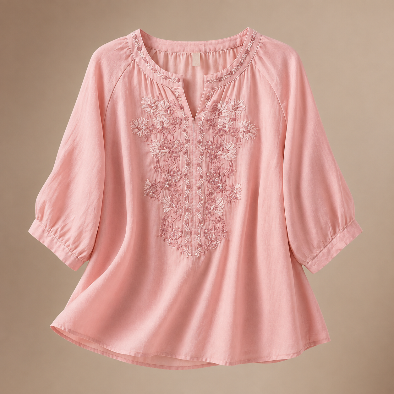 Camille Women’s Cotton Linen Embroidered Blouse – Lightweight Floral Top