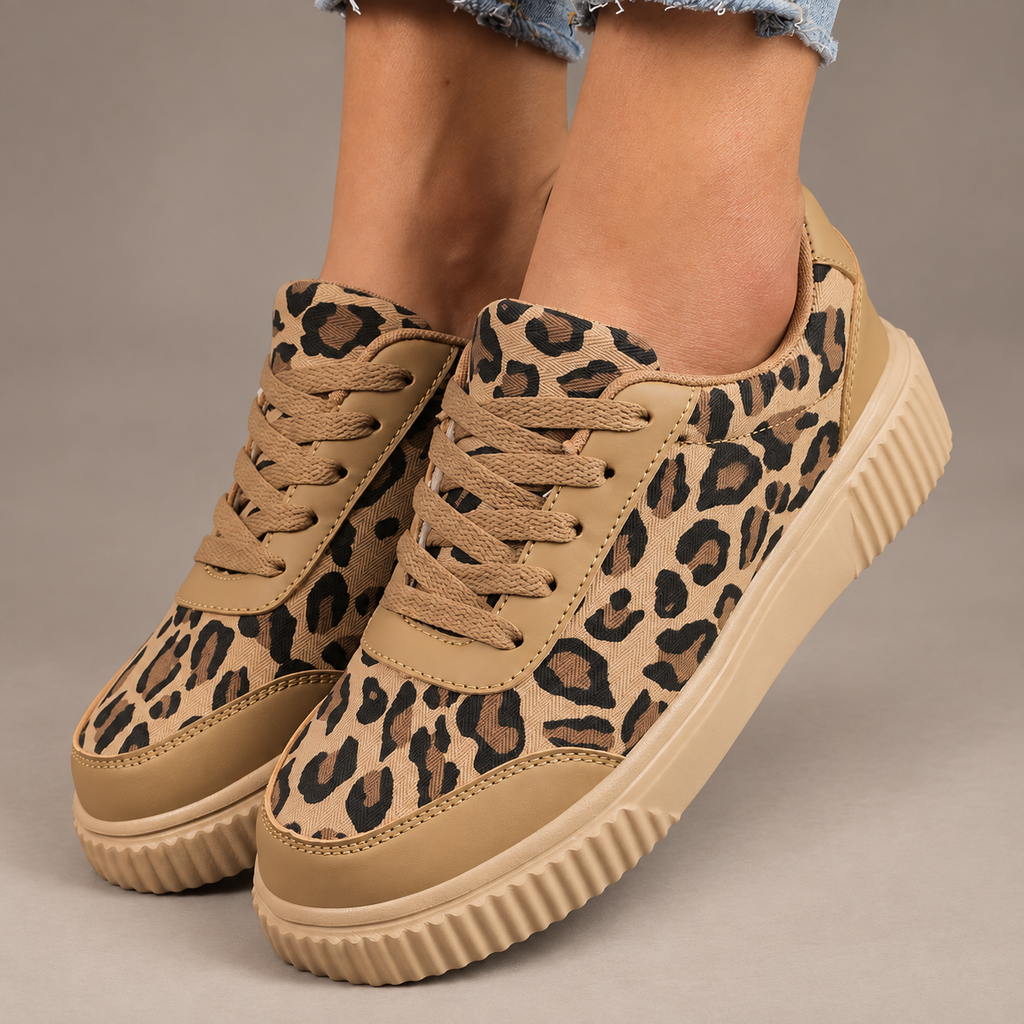 Camille Women’s Leopard-Print Platform Sneakers with Lace-Up Closure