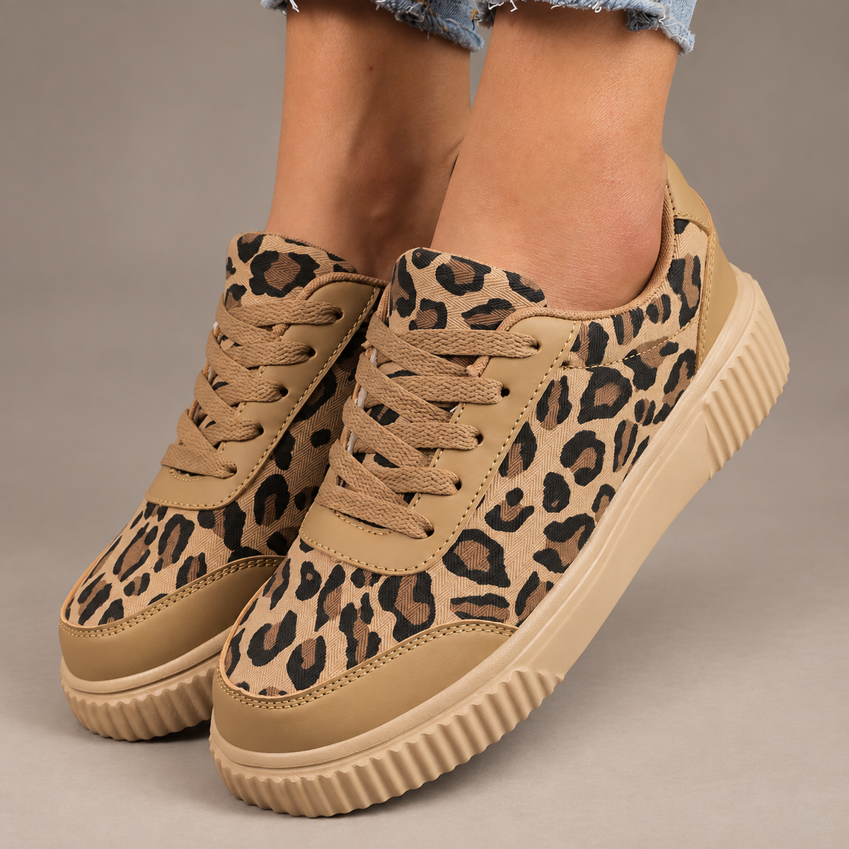 Camille Women’s Leopard-Print Platform Sneakers with Lace-Up Closure