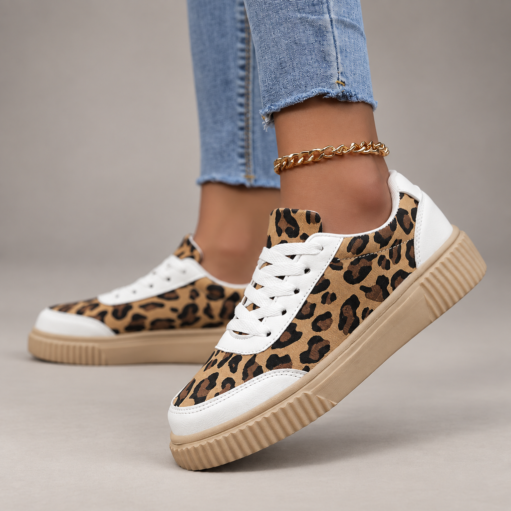 Camille Women’s Leopard-Print Platform Sneakers with Lace-Up Closure