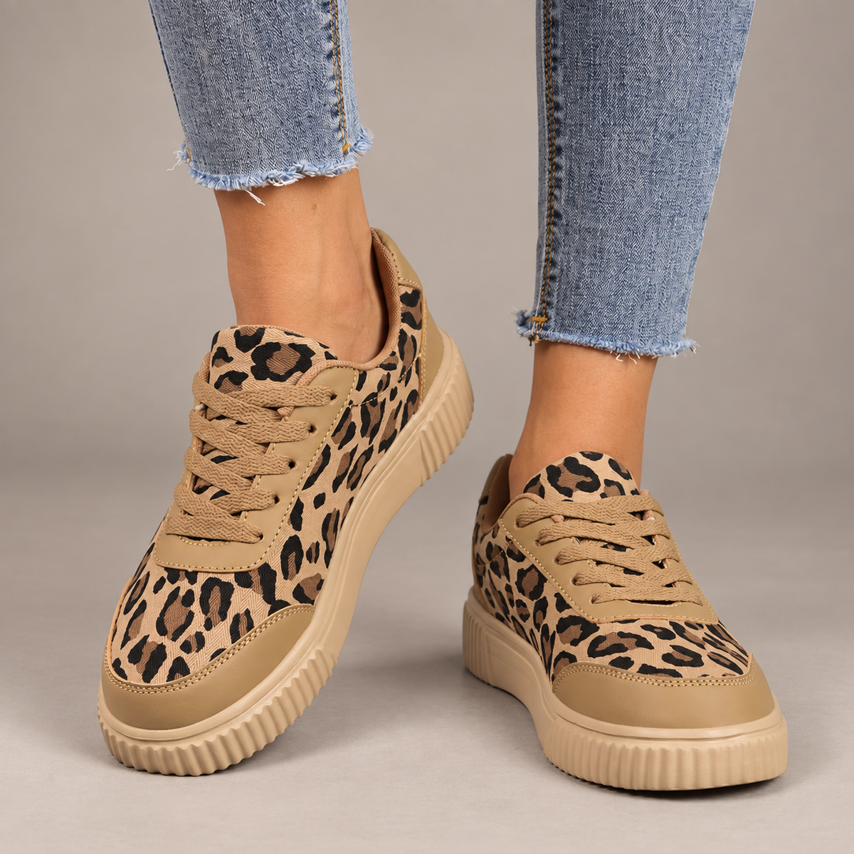 Camille Women’s Leopard-Print Platform Sneakers with Lace-Up Closure