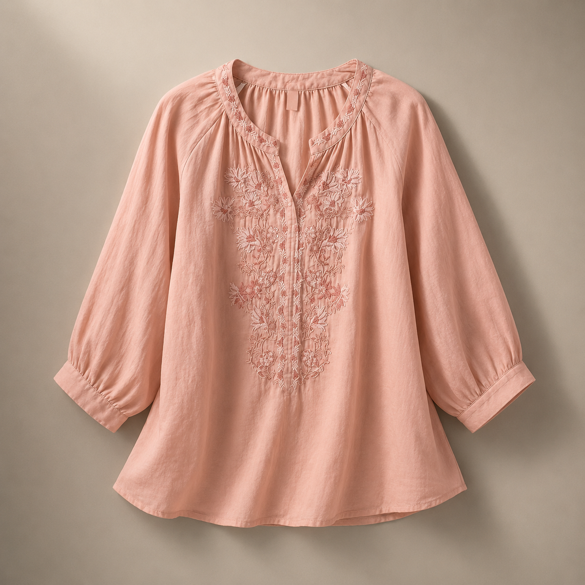 Camille Women’s Cotton Linen Embroidered Blouse – Lightweight Floral Top