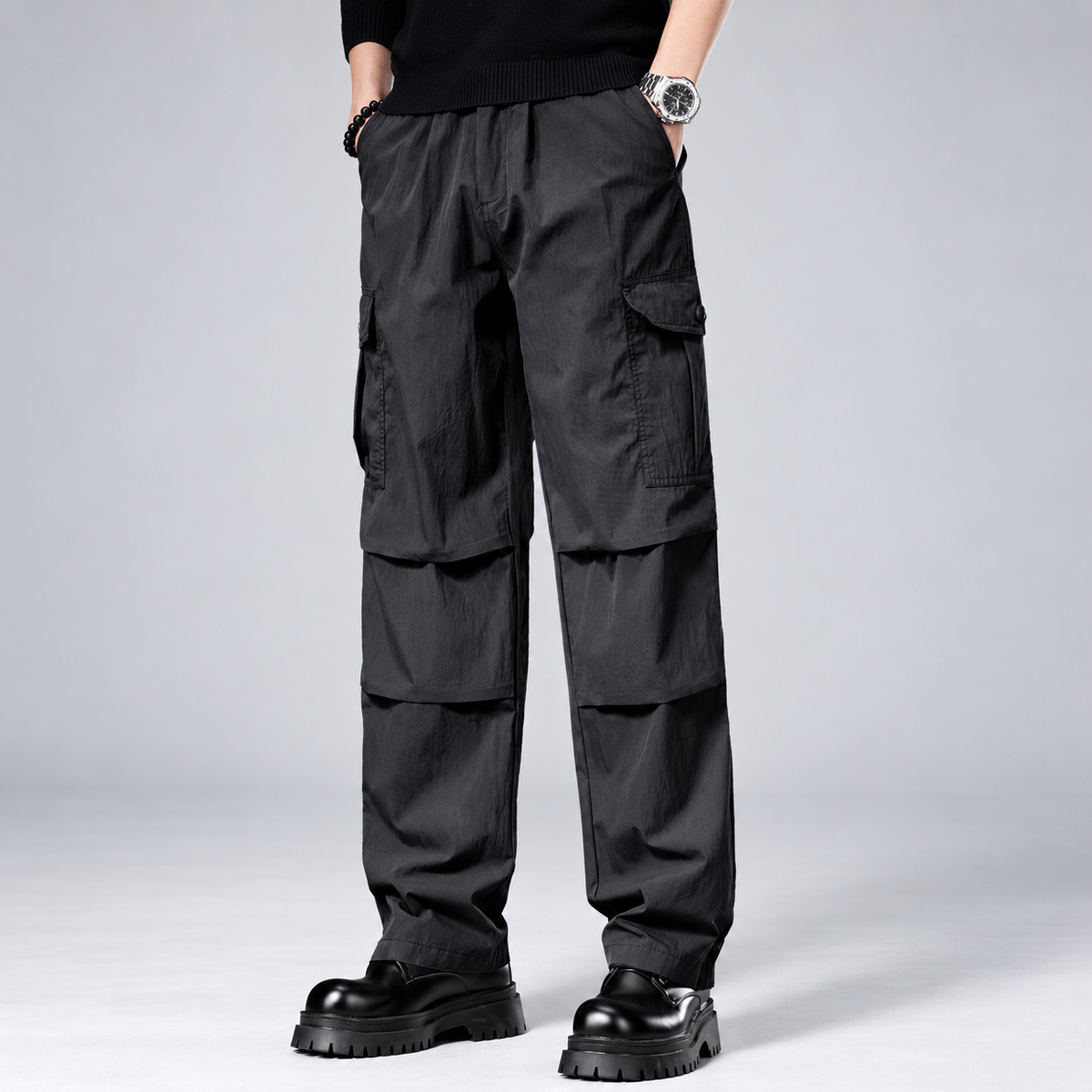 Weston Men's Relaxed Straight-Leg Cargo Pants with Layered Panels