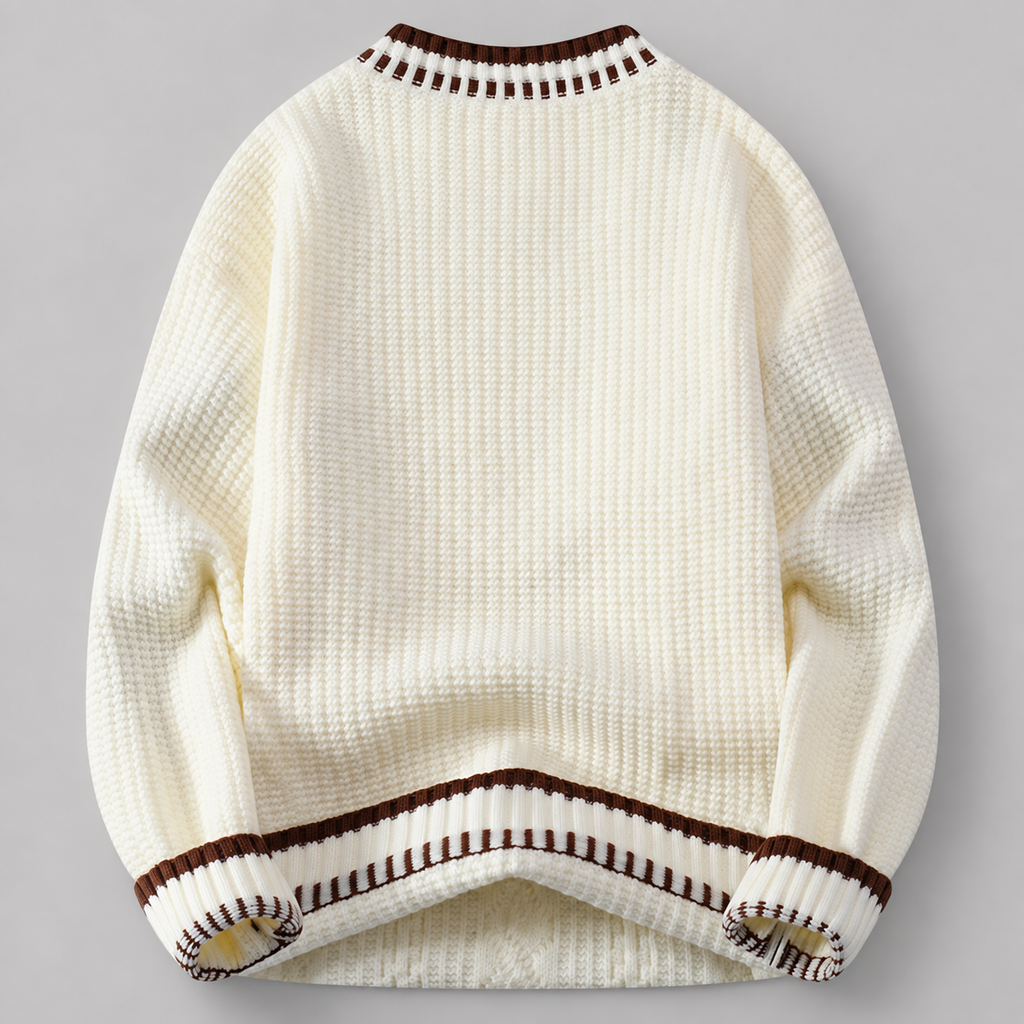 Cedric Men’s Cable-Knit Henley Sweater with Contrast Trim
