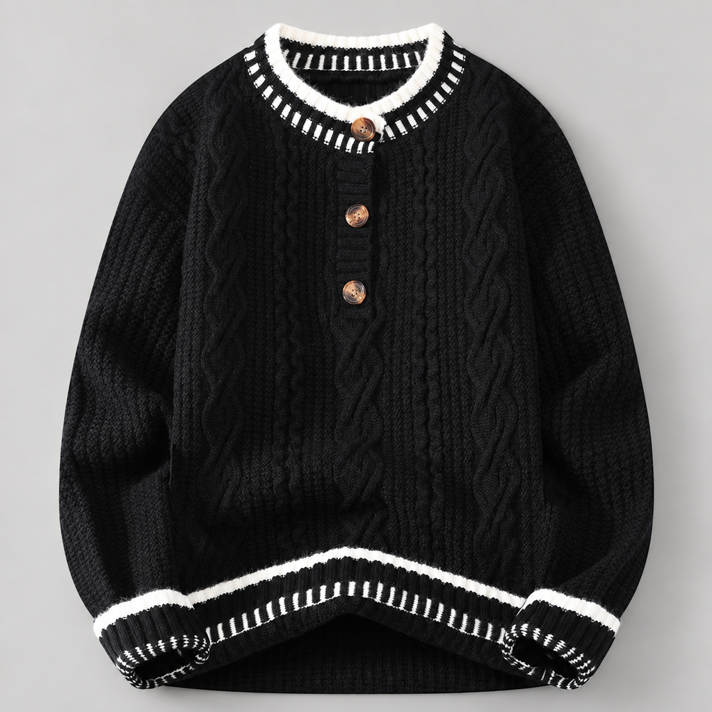 Cedric Men’s Cable-Knit Henley Sweater with Contrast Trim