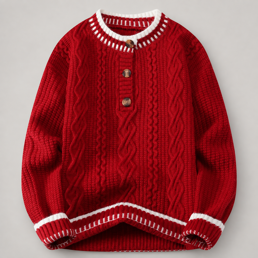 Cedric Men’s Cable-Knit Henley Sweater with Contrast Trim