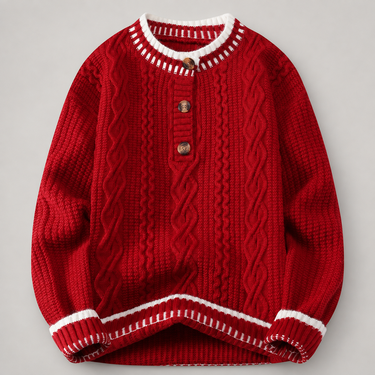 Cedric Men’s Cable-Knit Henley Sweater with Contrast Trim
