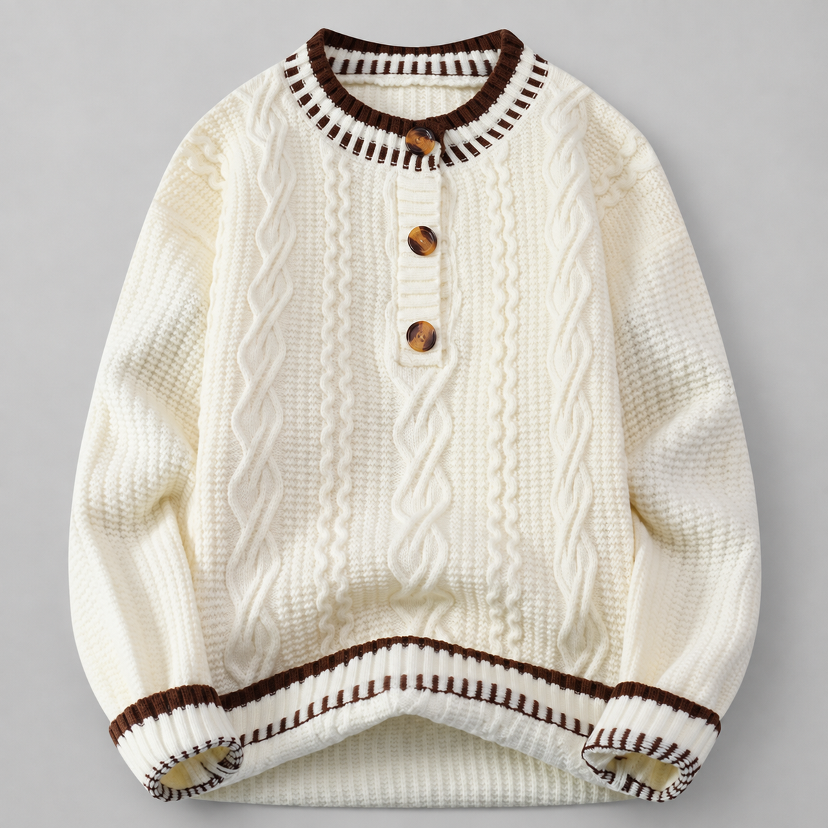 Cedric Men’s Cable-Knit Henley Sweater with Contrast Trim