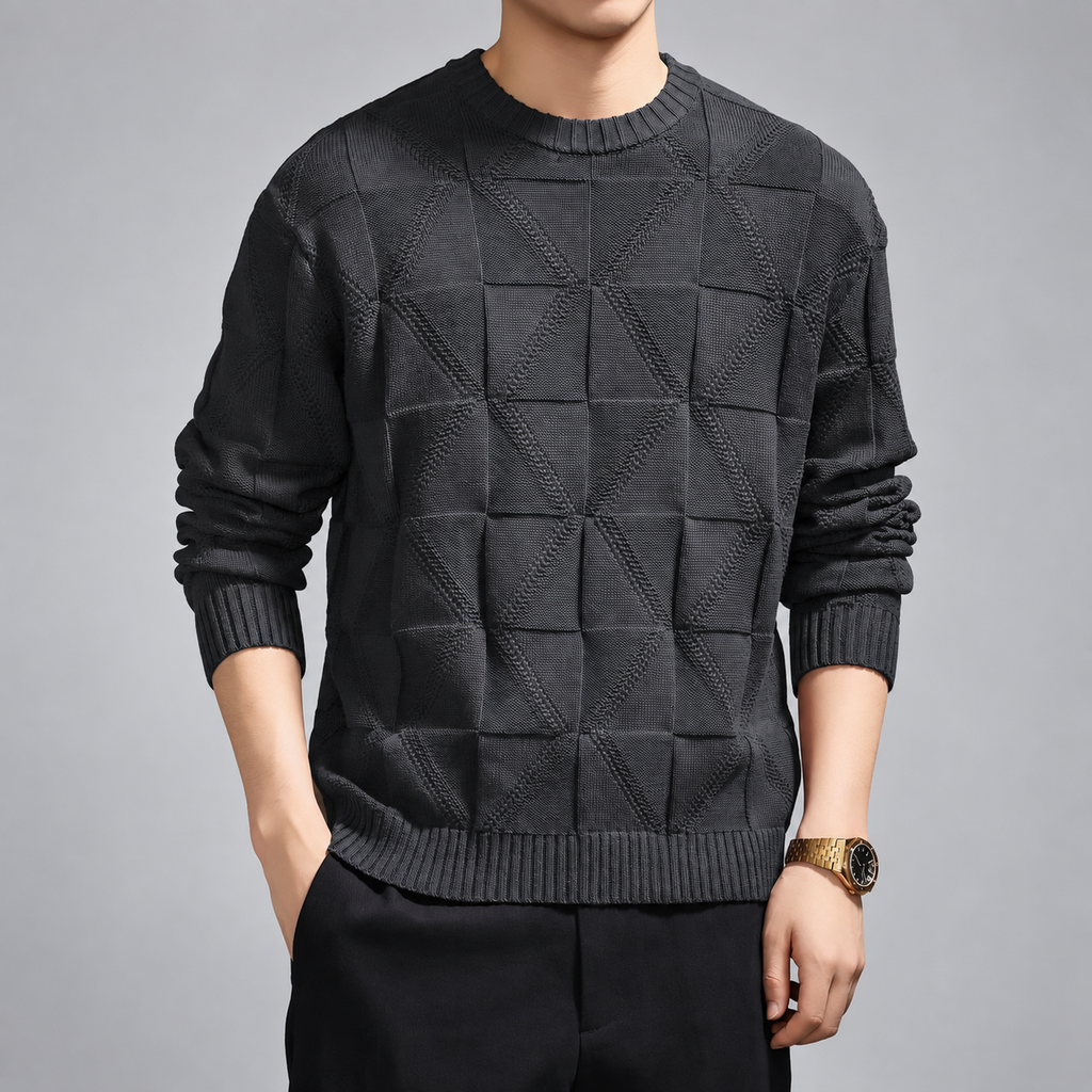 Albert Men's Geometric Textured Knit Crewneck Sweater