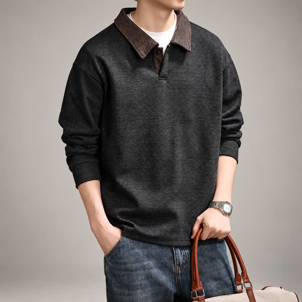 Dakota Men’s Herringbone Polo Pullover with Contrast Collar