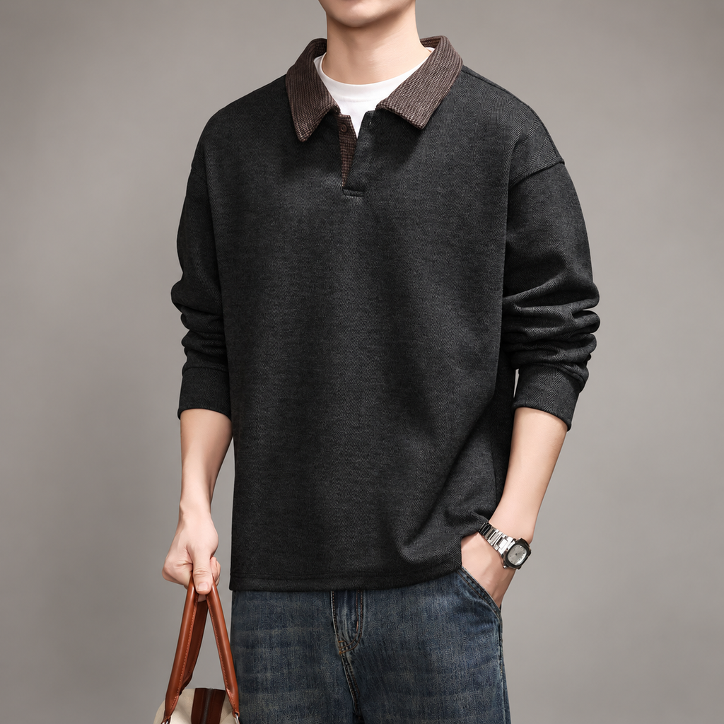 Dakota Men’s Herringbone Polo Pullover with Contrast Collar