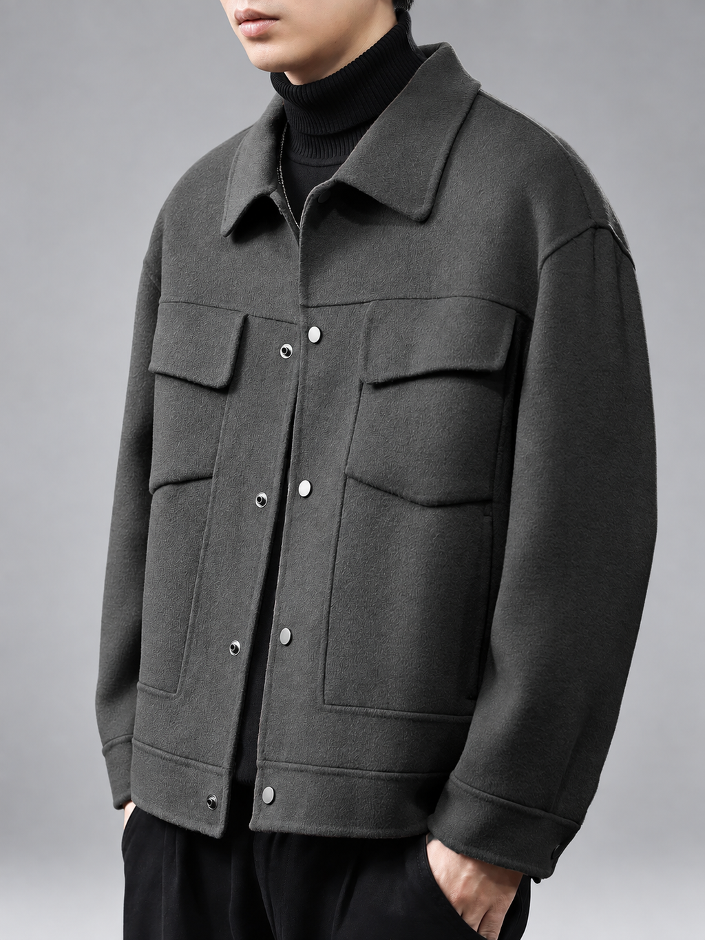Fabien Men's Textured Snap-Front Jacket with Flap Chest Pockets