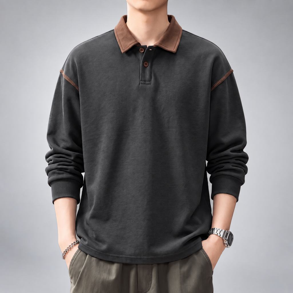 Russell Men's Relaxed Polo Sweatshirt with Contrast Shoulder Stitching