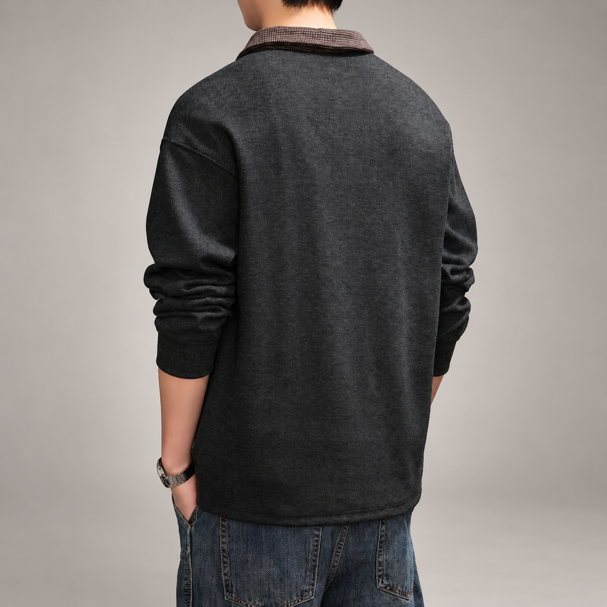Dakota Men’s Herringbone Polo Pullover with Contrast Collar