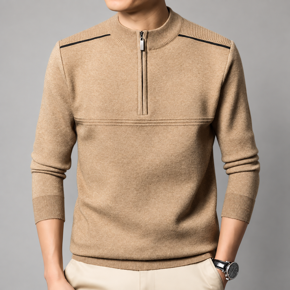Lucien Men’s Textured Quarter-Zip Mock Neck Sweater