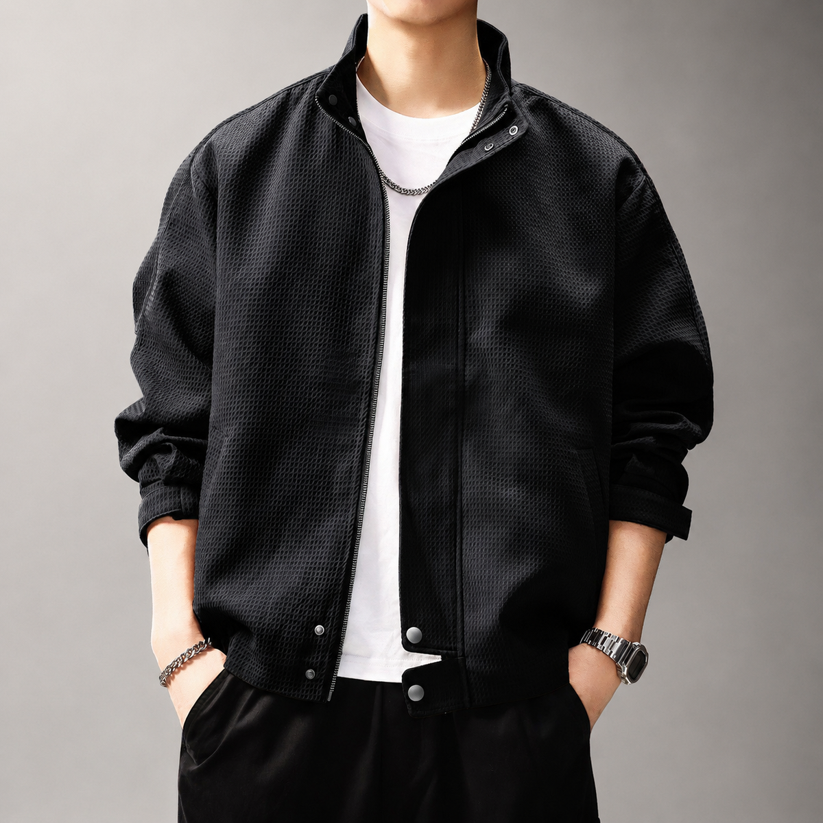Chester Men’s Textured Stand-Collar Jacket