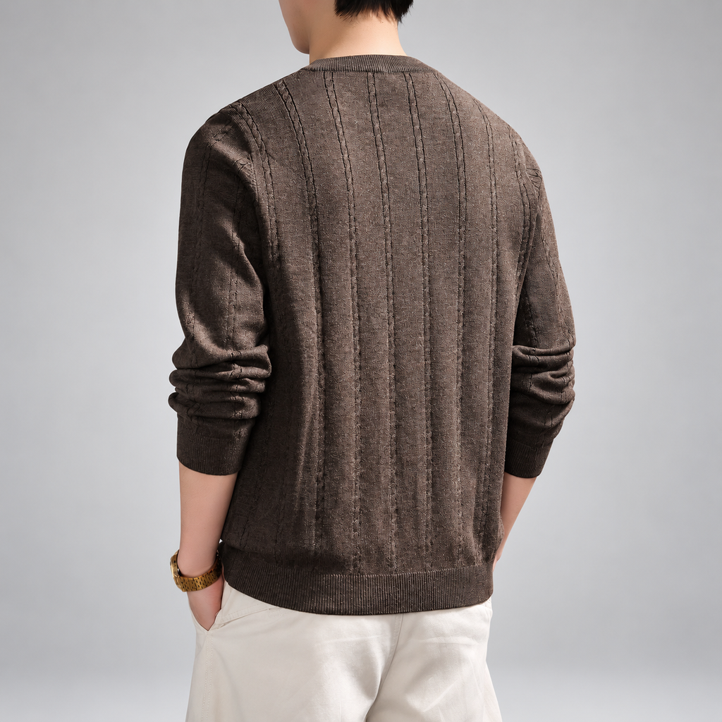 Bastien Men's Two-Button Henley Sweater with Vertical Knit Detail