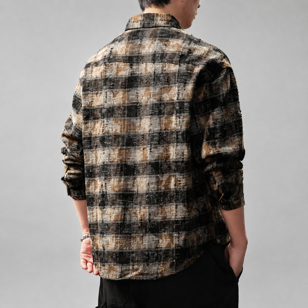 Christopher Men's Distressed Plaid Button-Up Overshirt
