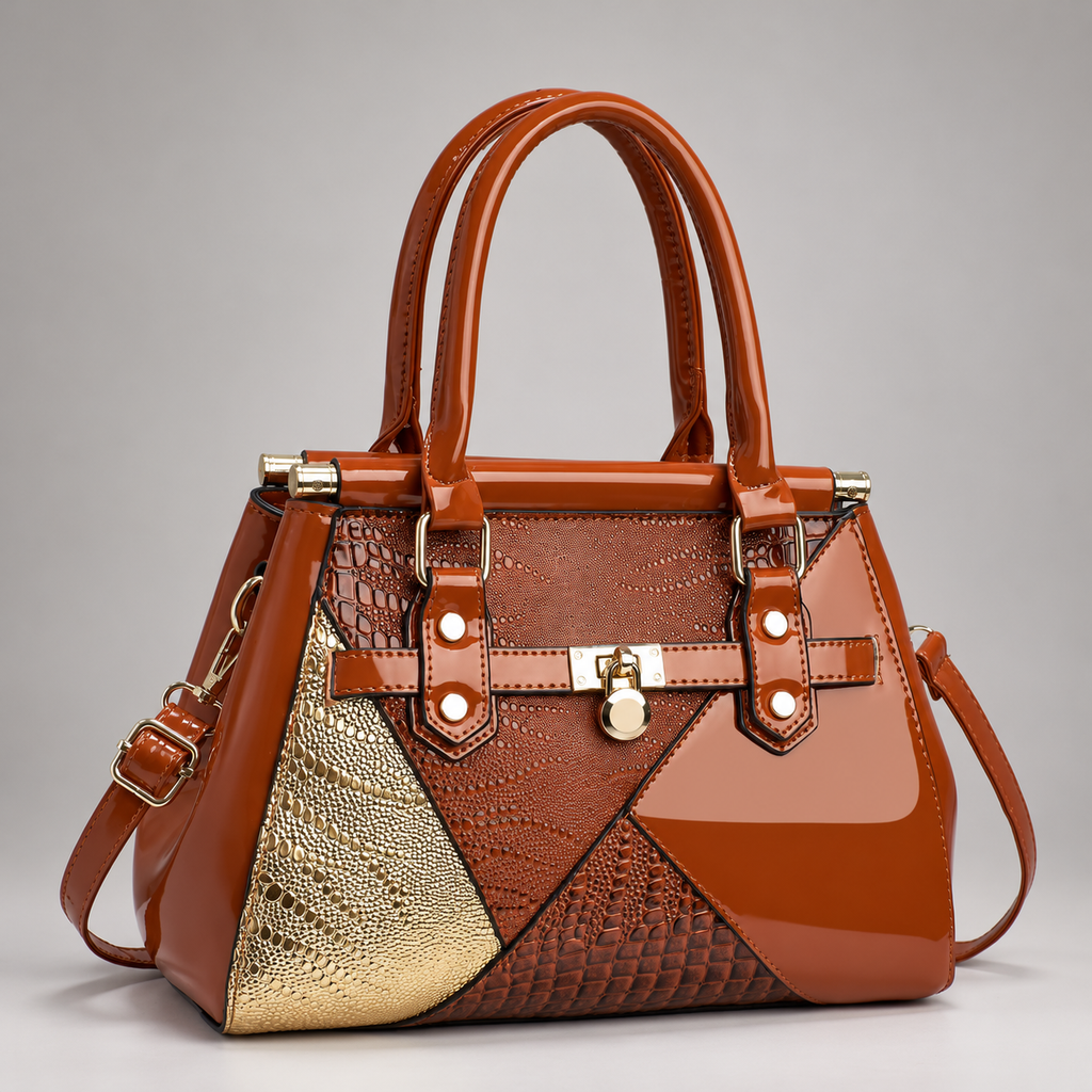 Dania Women’s Glossy Croc-Embossed Patchwork Handbag