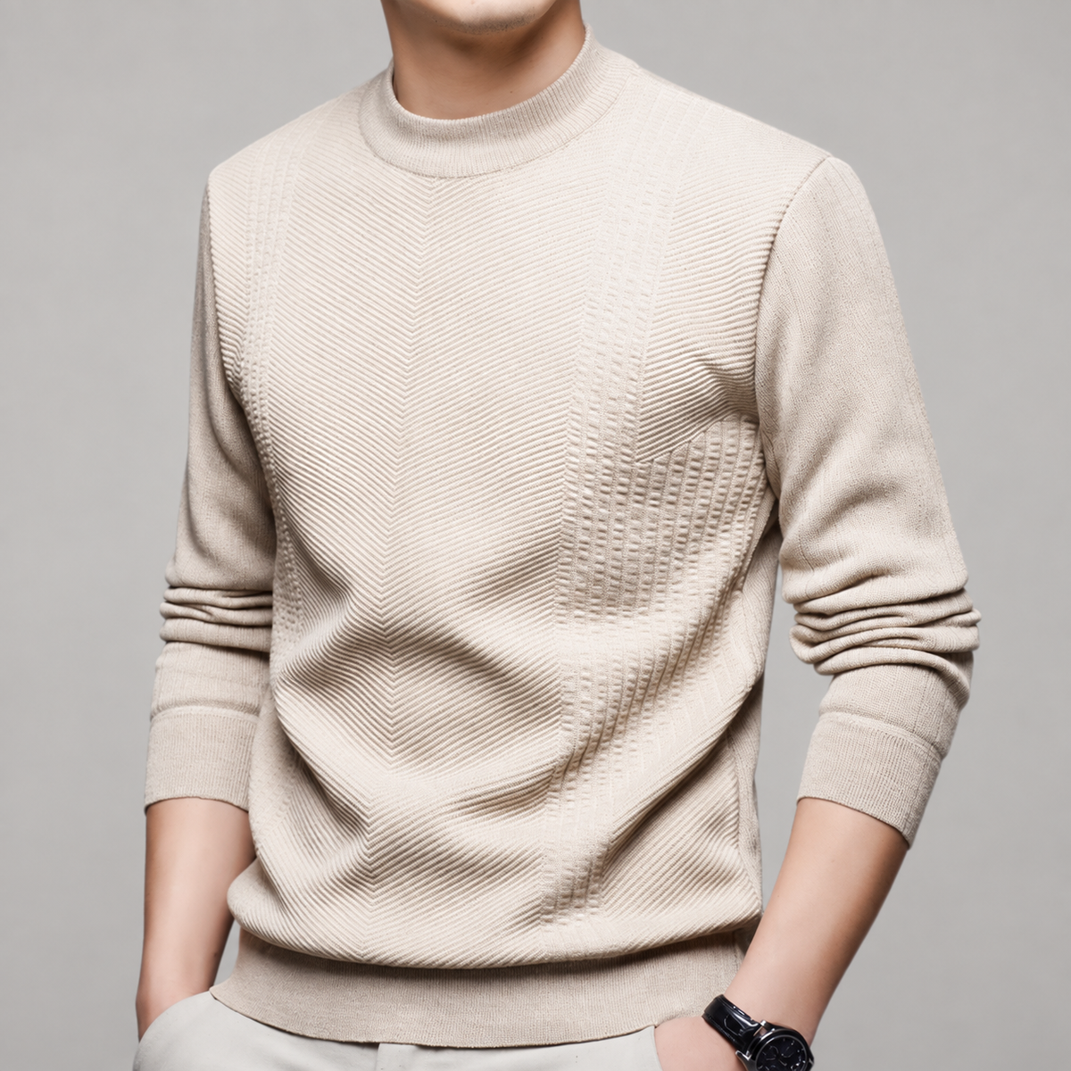 Coleman Men’s Chevron-Textured Mock-Neck Sweater