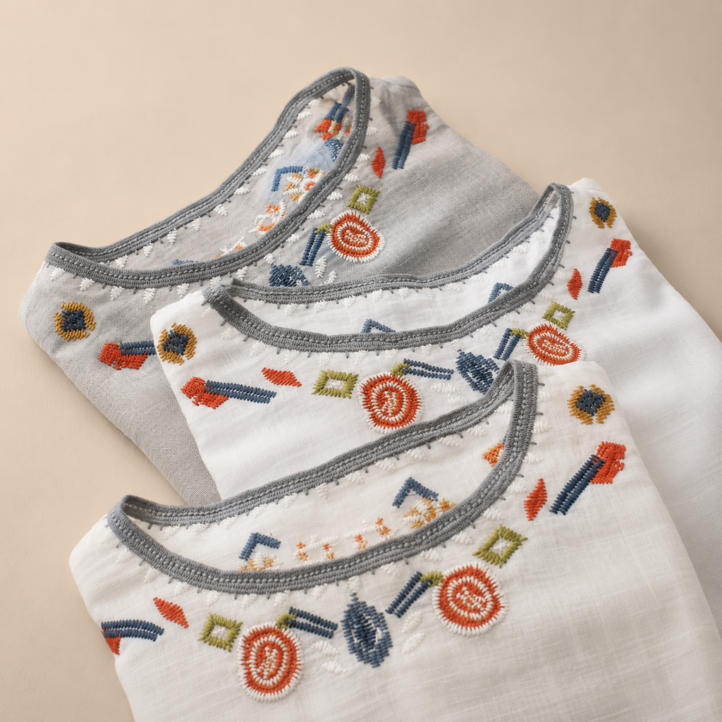 Colette Women’s Embroidered Gauze Blouse – Relaxed Boho Long Sleeve Top