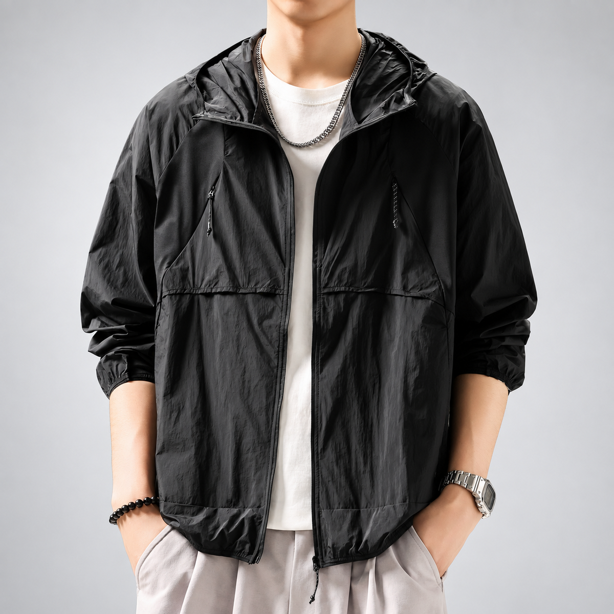 Adelmo Men's Relaxed Hooded Jacket with Zippered Pockets