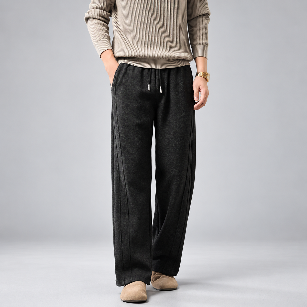 Leandro Men's Wide-Leg Drawstring Pants with Side Pockets