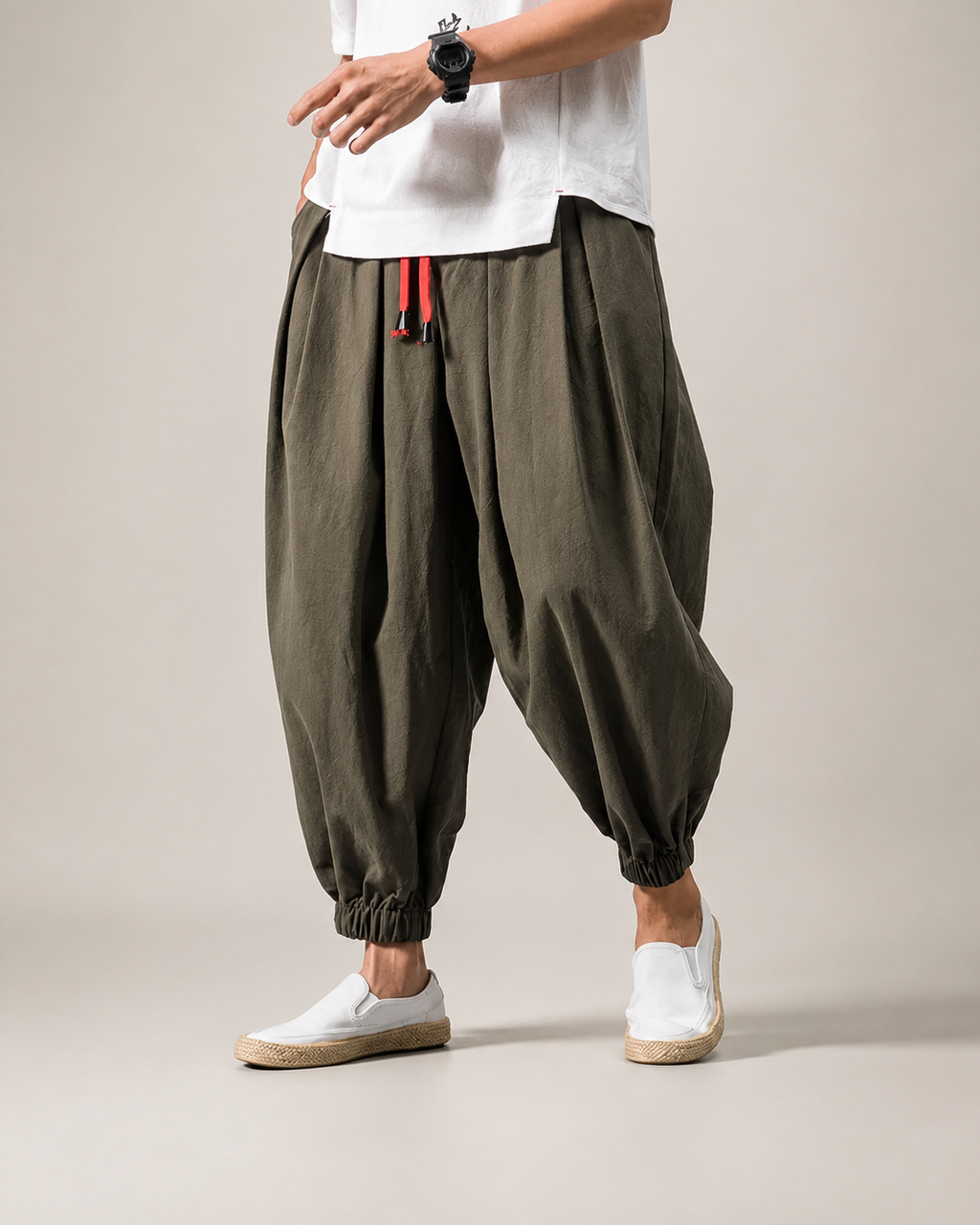 Damian Men's Linen Cotton Jogger Pants – Lightweight Drawstring Casual Trousers