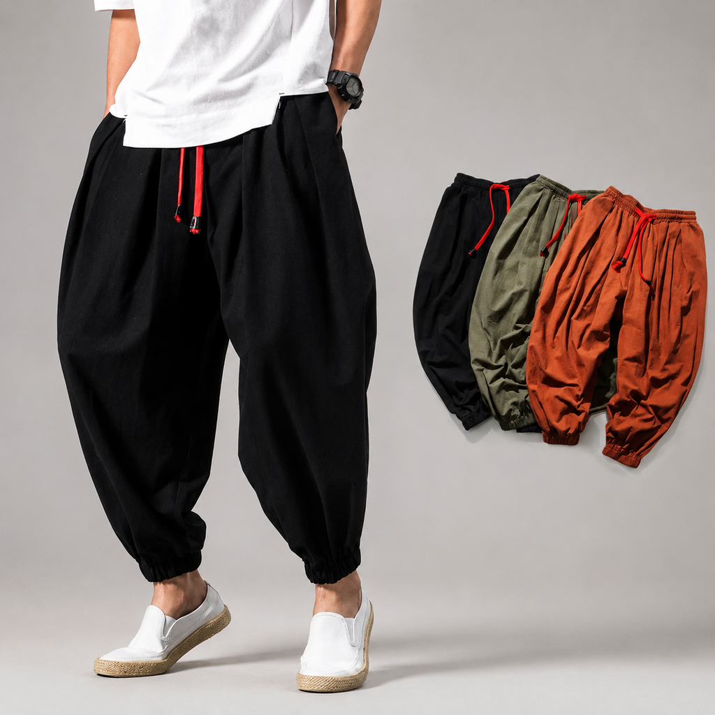 Damian Men's Linen Cotton Jogger Pants – Lightweight Drawstring Casual Trousers